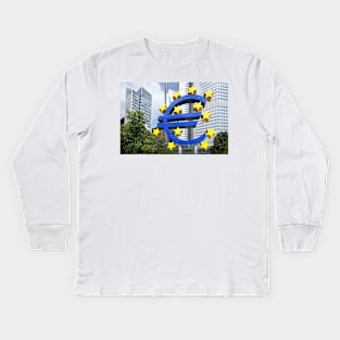 Euro symbol in front of the ECB building, Frankfurt Kids Long Sleeve T-Shirt